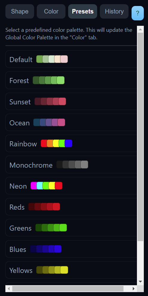 preset color palettes