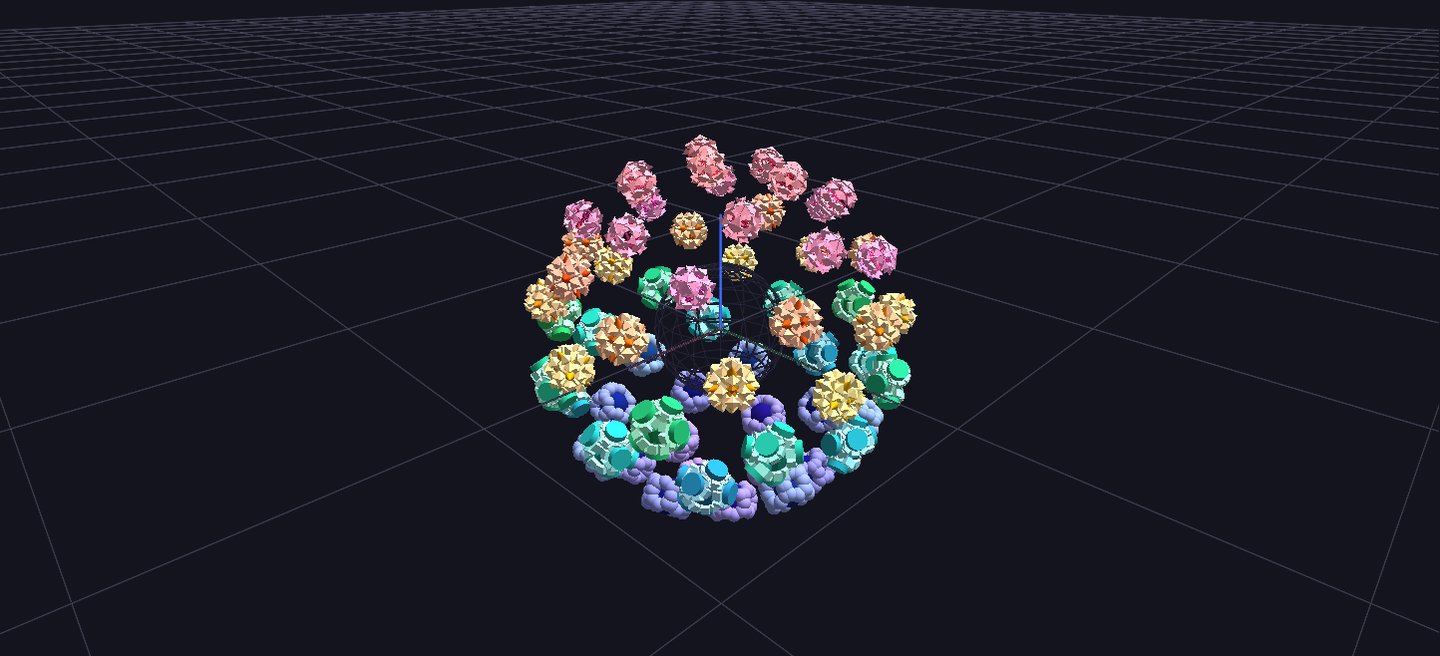 A coral-like bloom of pastel colored glyphs arranged in concentric rings
