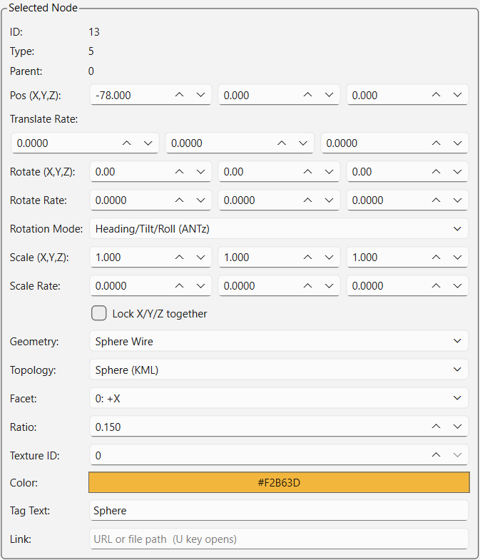 Properties Panel, Selected Node group populated