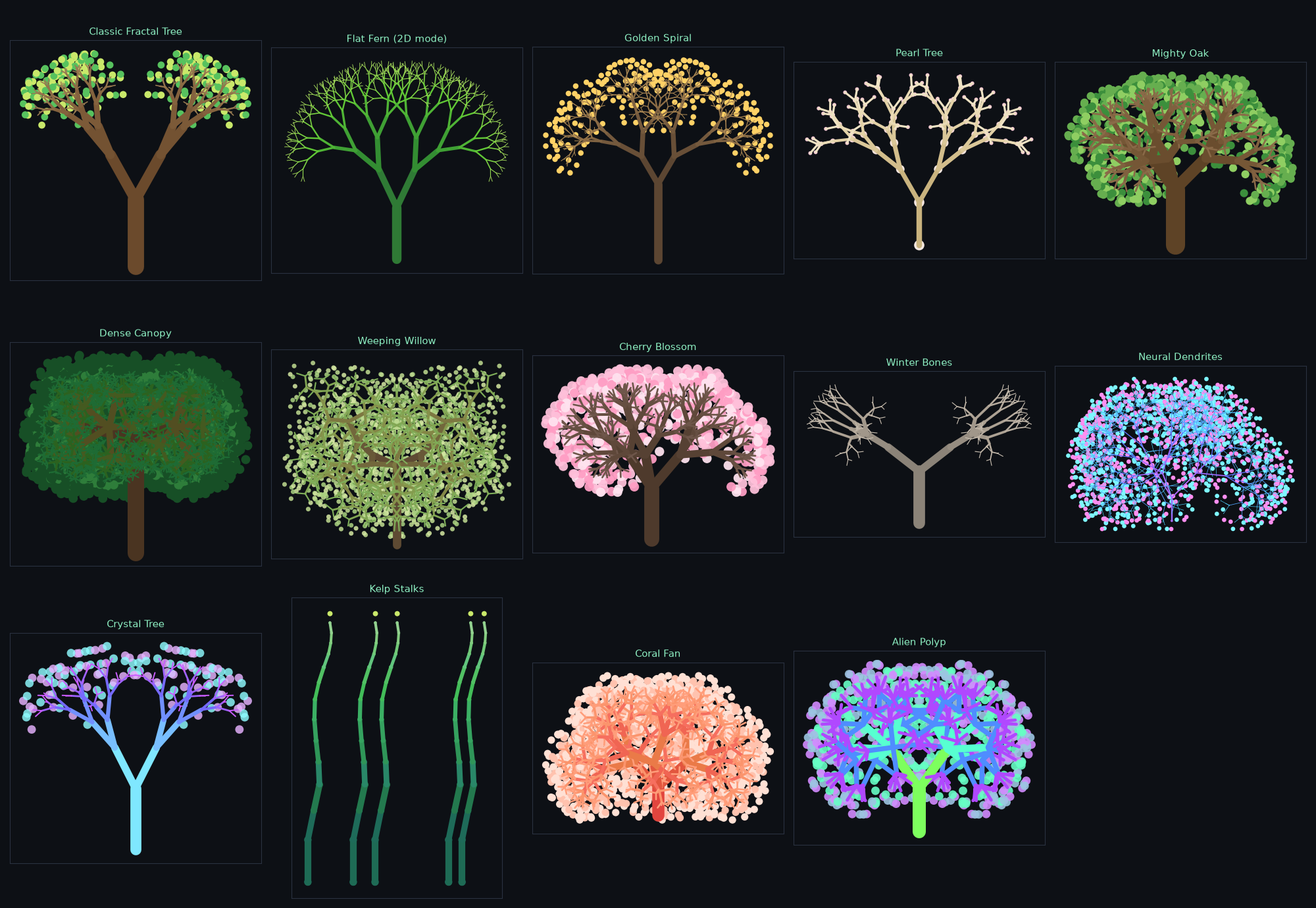 The Tree Designer's preset trees