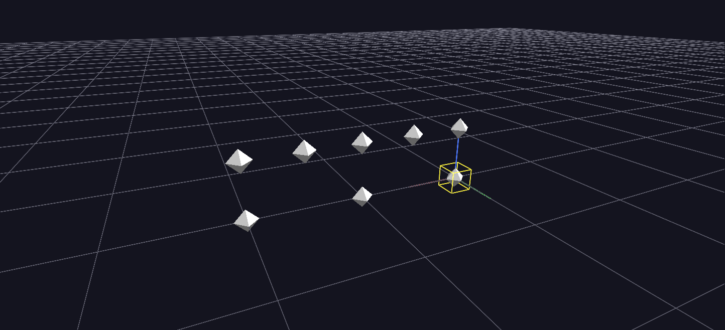 Five children created with Shift+N, arrayed along the parent's translate_x axis; the parent stays selected